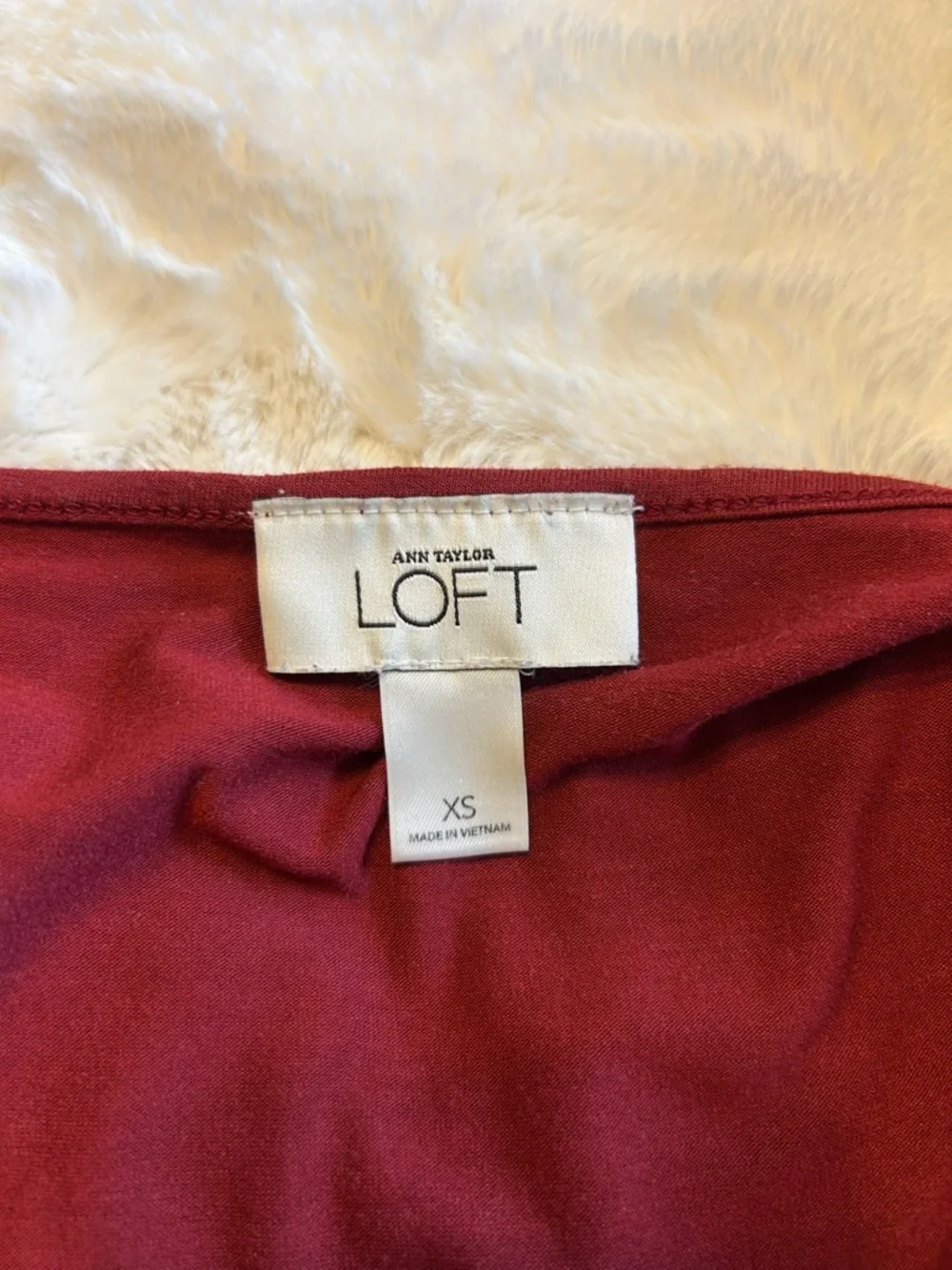 LOFT Deep Red V-Neck Empire Waist Short Sleeve Top with Embroidered Band - Picture 3 of 4